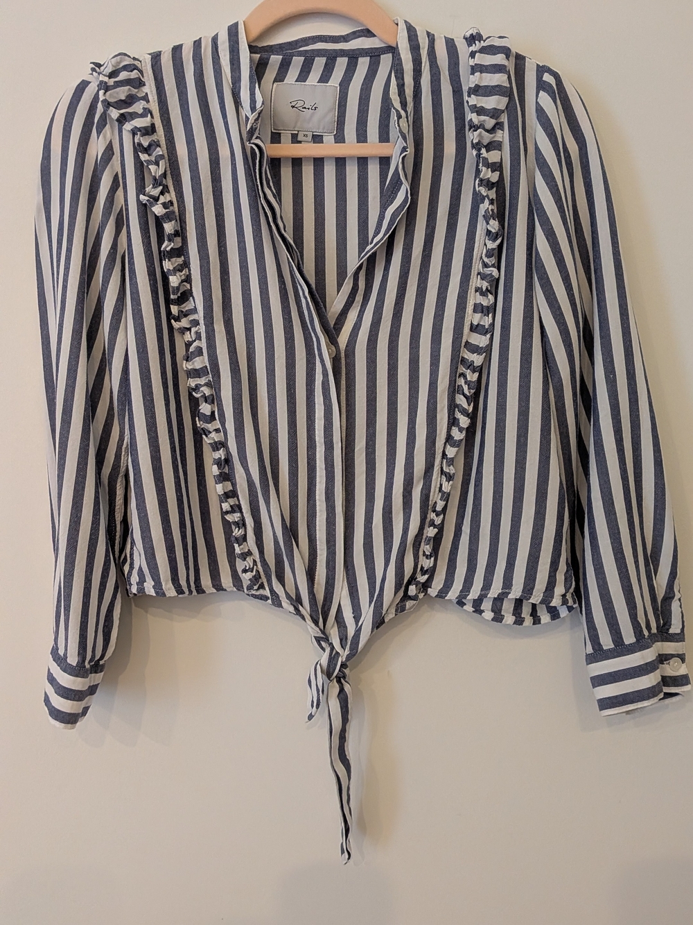 Rails Women's Navy and White Striped Tie-Front Blouse- One Flaw